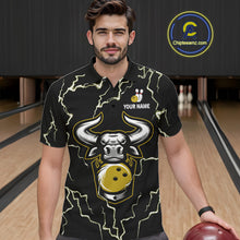 Load image into Gallery viewer, Bowling Bull Thunder Lightning Black &amp; Yellow Bowling shirt for men custom Bowling Team League Jersey NQS11418