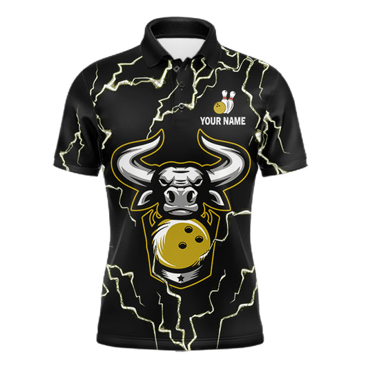 Bowling Bull Thunder Lightning Black & Yellow Bowling shirt for men custom Bowling Team League Jersey NQS11418