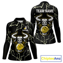 Load image into Gallery viewer, Bowling Bull Thunder Lightning Black Yellow Bowling shirt for Women custom Bowling Team League Jersey NQS11418