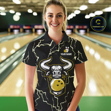 Load image into Gallery viewer, Bowling Bull Thunder Lightning Black Yellow Bowling shirt for Women custom Bowling Team League Jersey NQS11418