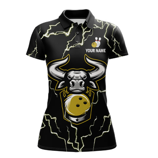Bowling Bull Thunder Lightning Black Yellow Bowling shirt for Women custom Bowling Team League Jersey NQS11418
