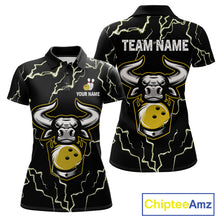 Load image into Gallery viewer, Bowling Bull Thunder Lightning Black Yellow Bowling shirt for Women custom Bowling Team League Jersey NQS11418