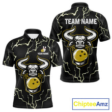 Load image into Gallery viewer, Bowling Bull Thunder Lightning Black &amp; Yellow Bowling shirt for men custom Bowling Team League Jersey NQS11418