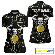 Load image into Gallery viewer, Bowling Bull Thunder Lightning Black Yellow Bowling shirt for Women custom Bowling Team League Jersey NQS11418