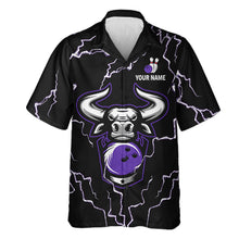 Load image into Gallery viewer, Bowling Bull Thunder Lightning Black &amp; Purple Button-up bowling shirts custom Bowling Team Jersey NQS11419