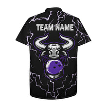Load image into Gallery viewer, Bowling Bull Thunder Lightning Black &amp; Purple Button-up bowling shirts custom Bowling Team Jersey NQS11419