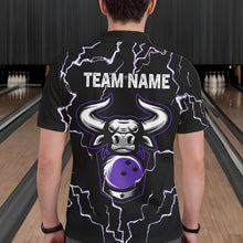 Load image into Gallery viewer, Bowling Bull Thunder Lightning Black &amp; Purple Bowling shirt for men custom Bowling Team League Jersey NQS11419