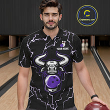 Load image into Gallery viewer, Bowling Bull Thunder Lightning Black &amp; Purple Bowling shirt for men custom Bowling Team League Jersey NQS11419