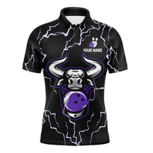 Load image into Gallery viewer, Bowling Bull Thunder Lightning Black &amp; Purple Bowling shirt for men custom Bowling Team League Jersey NQS11419