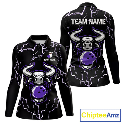 Bowling Bull Thunder Lightning Black Purple Bowling shirt for Women custom Bowling Team League Jersey NQS11419