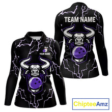 Load image into Gallery viewer, Bowling Bull Thunder Lightning Black Purple Bowling shirt for Women custom Bowling Team League Jersey NQS11419
