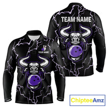 Load image into Gallery viewer, Bowling Bull Thunder Lightning Black &amp; Purple Bowling shirt for men custom Bowling Team League Jersey NQS11419