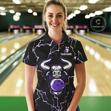 Load image into Gallery viewer, Bowling Bull Thunder Lightning Black Purple Bowling shirt for Women custom Bowling Team League Jersey NQS11419