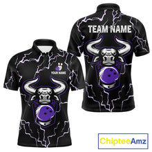 Load image into Gallery viewer, Bowling Bull Thunder Lightning Black &amp; Purple Bowling shirt for men custom Bowling Team League Jersey NQS11419