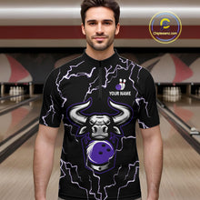 Load image into Gallery viewer, Bowling Bull Thunder Lightning Black &amp; Purple Bowling shirt for men custom Bowling Team League Jersey NQS11419