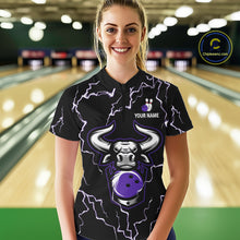 Load image into Gallery viewer, Bowling Bull Thunder Lightning Black Purple Bowling shirt for Women custom Bowling Team League Jersey NQS11419
