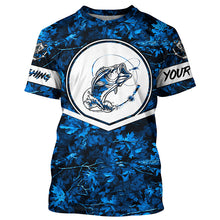 Load image into Gallery viewer, Largemouth Bass fishing blue camo personalized fishing apparel UV protection custom name fishing shirt NQS1412