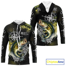 Load image into Gallery viewer, Personalized Black and Green Bass fishing scales compass Performance long sleeve Fishing Team Shirts NQS11725