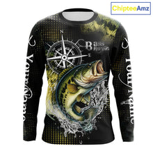 Load image into Gallery viewer, Personalized Black and Green Bass fishing scales compass Performance long sleeve Fishing Team Shirts NQS11725