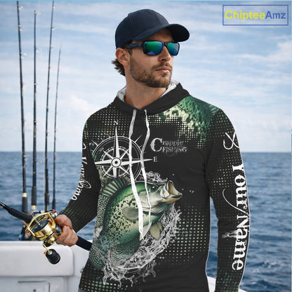 Custom Black and Green Crappie fishing scales compass Performance long sleeve Fishing Team Shirts NQS11727