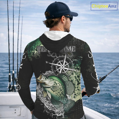 Custom Black and Green Crappie fishing scales compass Performance long sleeve Fishing Team Shirts NQS11727