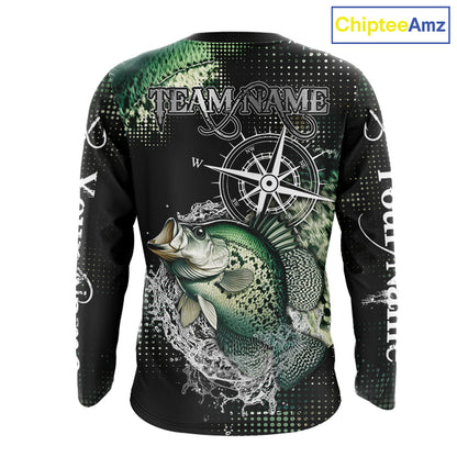 Custom Black and Green Crappie fishing scales compass Performance long sleeve Fishing Team Shirts NQS11727