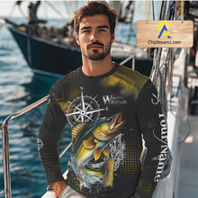 Load image into Gallery viewer, Custom Black and Yellow Walleye fishing scales compass Performance long sleeve Fishing Team Shirts NQS11726