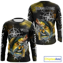 Load image into Gallery viewer, Custom Black and Yellow Walleye fishing scales compass Performance long sleeve Fishing Team Shirts NQS11726