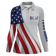 Load image into Gallery viewer, American flag white golf ball skin Womens golf polo shirts custom name patriotic golf tops for women NQS5444