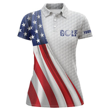 Load image into Gallery viewer, American flag white golf ball skin Womens golf polo shirts custom name patriotic golf tops for women NQS5444