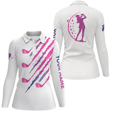 Load image into Gallery viewer, Pink and white golf clubs women Golf polo shirts custom name golfing gift, ladies golf tops NQS3725