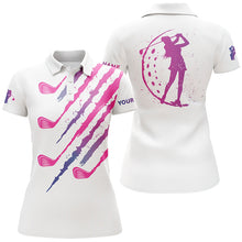 Load image into Gallery viewer, Pink and white golf clubs women Golf polo shirts custom name golfing gift, ladies golf tops NQS3725