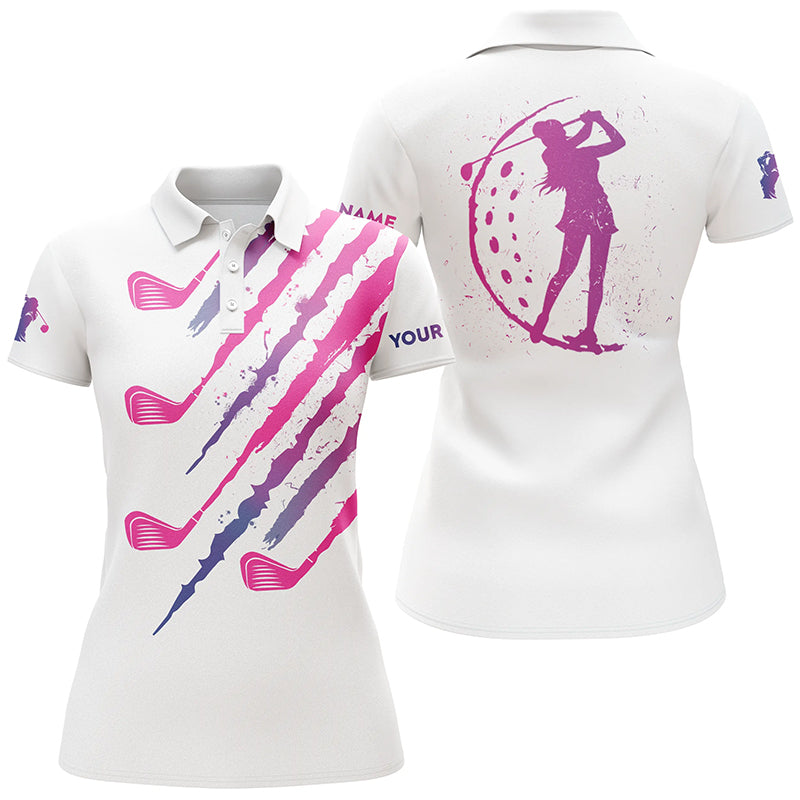 Pink and white golf clubs women Golf polo shirts custom name golfing gift, ladies golf tops NQS3725