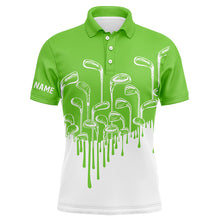 Load image into Gallery viewer, Green and white Mens golf polo shirts custom golf clubs male golf attire for men, golfer gifts NQS6114
