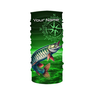 Personalized Musky Green Long Sleeve Performance Fishing Shirts, Muskie compass tournament Shirts NQS6333