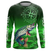 Load image into Gallery viewer, Personalized Musky Green Long Sleeve Performance Fishing Shirts, Muskie compass tournament Shirts NQS6333