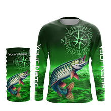 Load image into Gallery viewer, Personalized Musky Green Long Sleeve Performance Fishing Shirts, Muskie compass tournament Shirts NQS6333