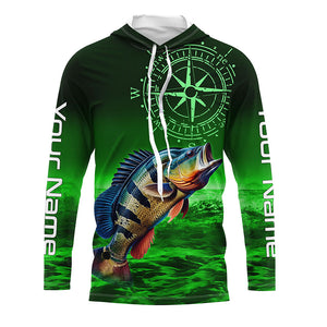 Personalized Peacock Bass Green Long Sleeve Performance Fishing Shirts, Bass compass tournament Shirts NQS6334
