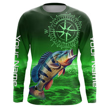 Load image into Gallery viewer, Personalized Peacock Bass Green Long Sleeve Performance Fishing Shirts, Bass compass tournament Shirts NQS6334