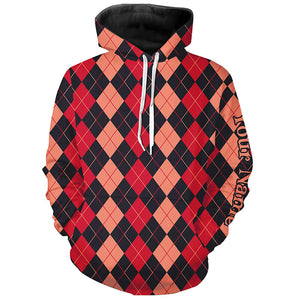 Black and red argyle plaid pattern golf Hoodies custom golf clothes for men, women NQS8440