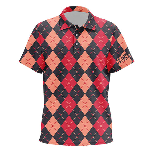 Black and red argyle plaid pattern Kid golf polo shirt custom golf clothes for kid NQS8440