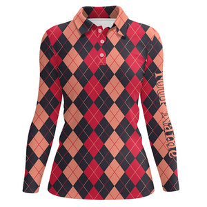 Black and red argyle plaid pattern Womens golf polo shirts custom female golf attire NQS8440