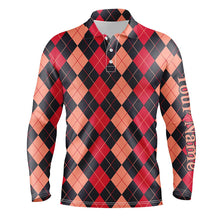 Load image into Gallery viewer, Black and red argyle plaid pattern Mens golf polo shirts custom male golf attire NQS8440