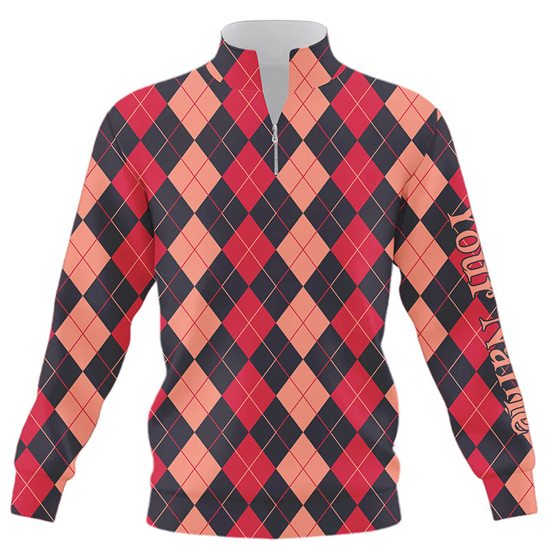 Black and red argyle plaid pattern Quarter zip golf sweatshirt custom golf sweater NQS8440