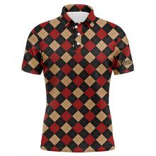 Load image into Gallery viewer, Red argyle plaid pattern Mens golf polo shirts custom polo shirt golf shirts for men NQS8441