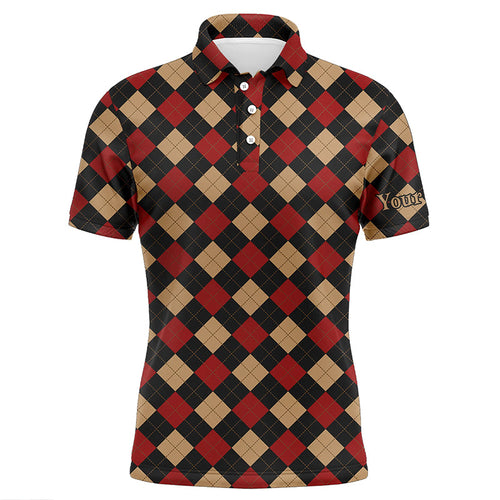 Red argyle plaid pattern Mens golf polo shirts custom polo shirt golf shirts for men NQS8441