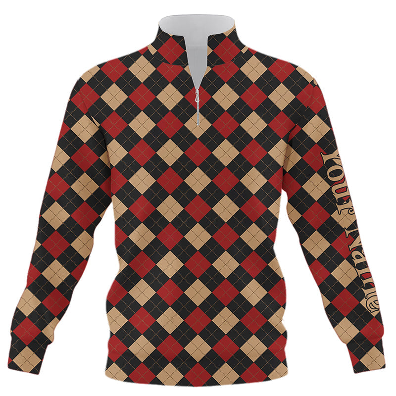 Red argyle plaid pattern Quarter zip golf sweatshirt custom golf sweater unique golf gifts NQS8441