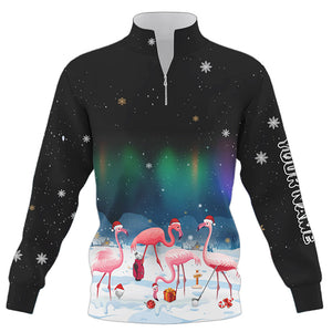 Funny Christmas Flamingo Quarter zip golf sweatshirt custom golf sweater Flamingo Christmas golf gifts NQS8899