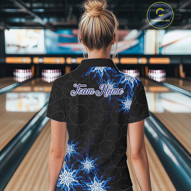 Blue snowflake black camo Christmas Bowling Shirt For Women custom bowling team jersey, bowling gifts NQS11028