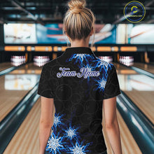 Load image into Gallery viewer, Blue snowflake black camo Christmas Bowling Shirt For Women custom bowling team jersey, bowling gifts NQS11028